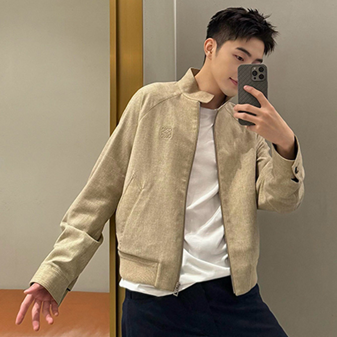 loewe embossed wool blend zip jacket